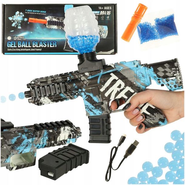 Zdjęcia - Zabawki do piaskownicy ﻿Pistolet na kulki żelowe wodne karabin niebieski akumulator USB 550szt 8m