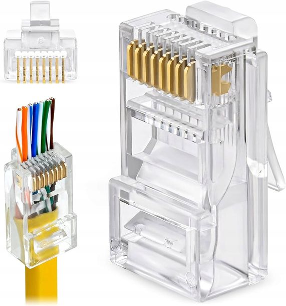 ﻿100 x Wtyk Złączki Końcówki Przelotowe 5E RJ-45 na Kabel LAN UTP Internetu