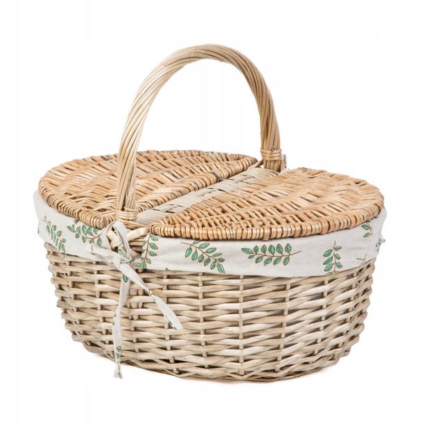 Kosz piknikowy LORENZO naturalny w listki 40x30x18/34 cm HOMLA