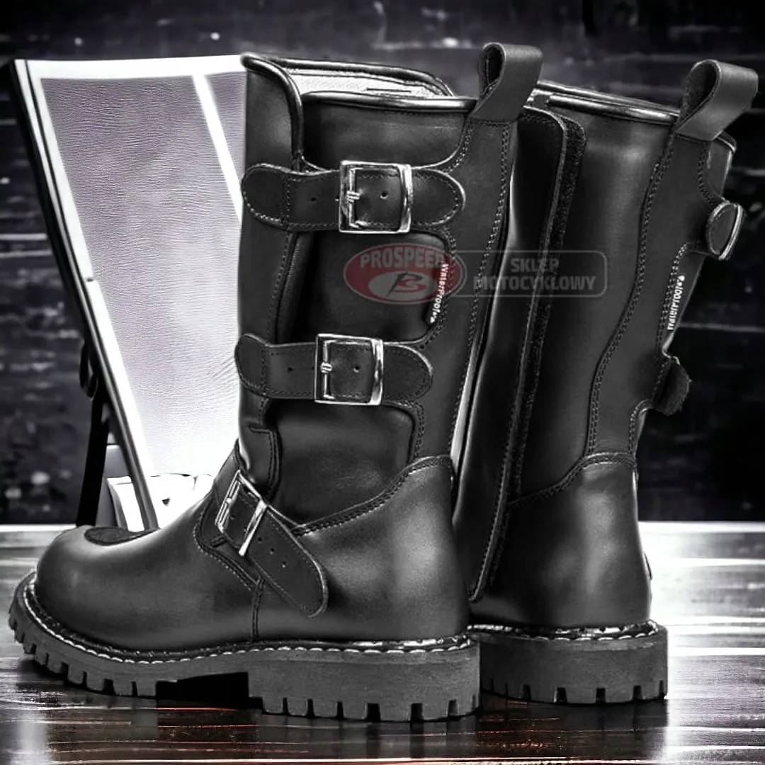 Buty Motocyklowe Męskie Skórzane Czarne Chopper - 40