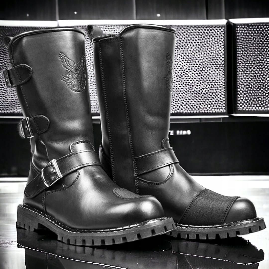 Buty Motocyklowe Męskie Skórzane Czarne Chopper - 40