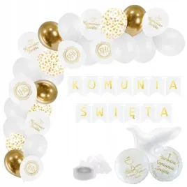 balony-na-komunie-dekoracje-komunijne-biale-zlote-baner-duzy-zestaw-ozdoby