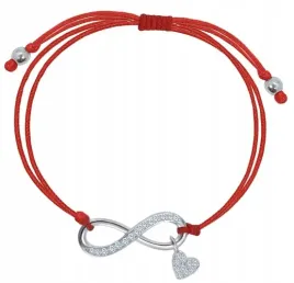 srebrna-bransoletka-sznurkowa-nieskonczonosc-serce-czerwona-srebro-925