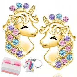 zlote-kolczyki-jednorozce-dla-dziewczynki-kolczyki-wkretki-srebro-brelok