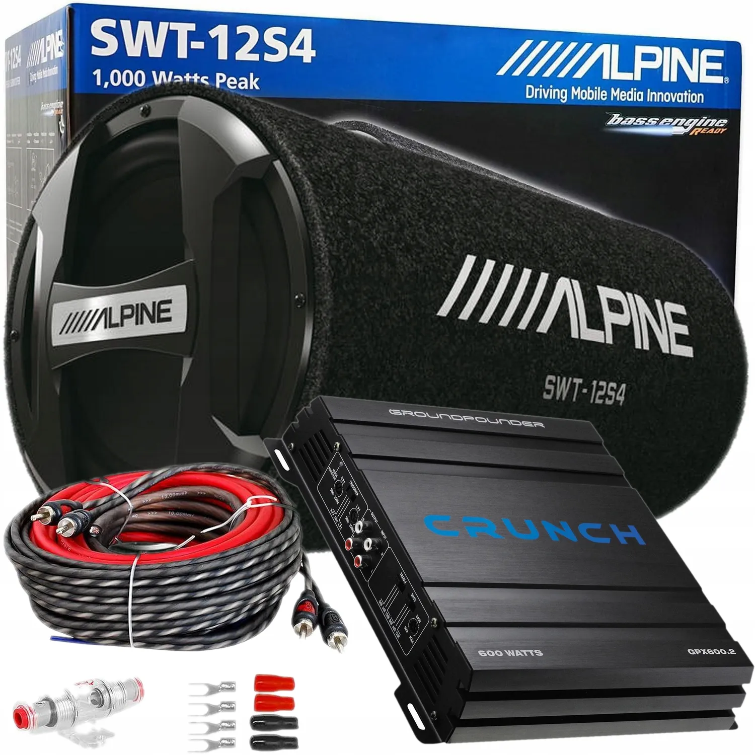 TUBA BASOWA BASSREFLEX ALPINE SWT-12S4 + WZMACNIACZ CRUNCH