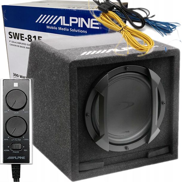 ALPINE SWE-815 AKTYWNA SKRZYNIA BASSREFLEX 300W + PILOT + KABLE