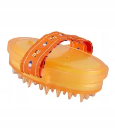 szczotka-z-gabka-premier-equine-curry-comb-z-paskiem-pomaranczowa