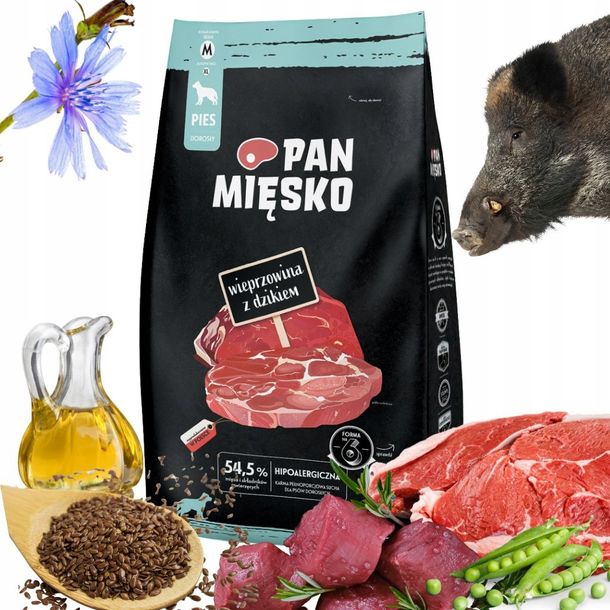 Фото - Корм для собак PAN MIESKO ﻿Pan Mięsko Karma PIES wieprzowina z dzikiem chrupki M 20kg 