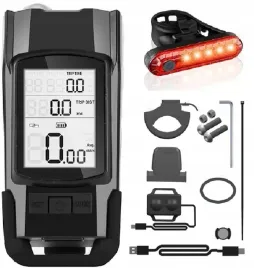 lampka-rowerowa-led-przod-tyl-czarna-bezprzewod-licznik-dzwonek-klakson