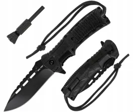 noz-skladany-taktyczny-mil-tec-clip-point-paracord-czarny-z-krzesiwem