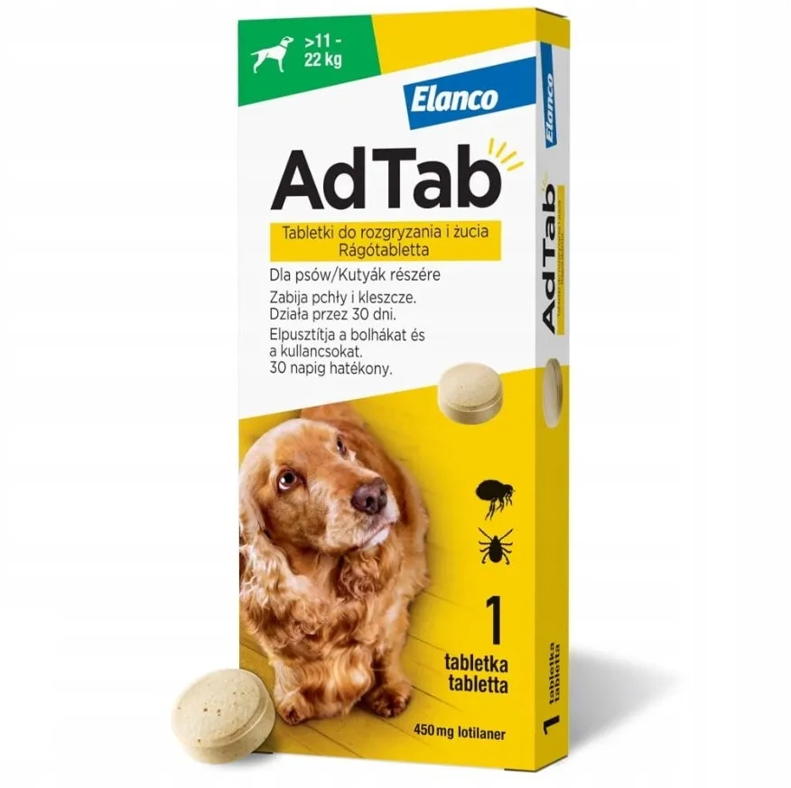 AdTab Tabletka na kleszcze i pchły dla psów (11-22kg) - Miesięczna ochrona