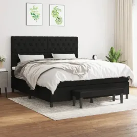 vidaxl-lozko-kontynentalne-z-materacem-czarne-tkanina-160x200-cm