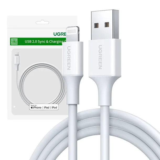 kabel-lightning-do-usb-ugreen-2-4a-us155-0-25m-bialy