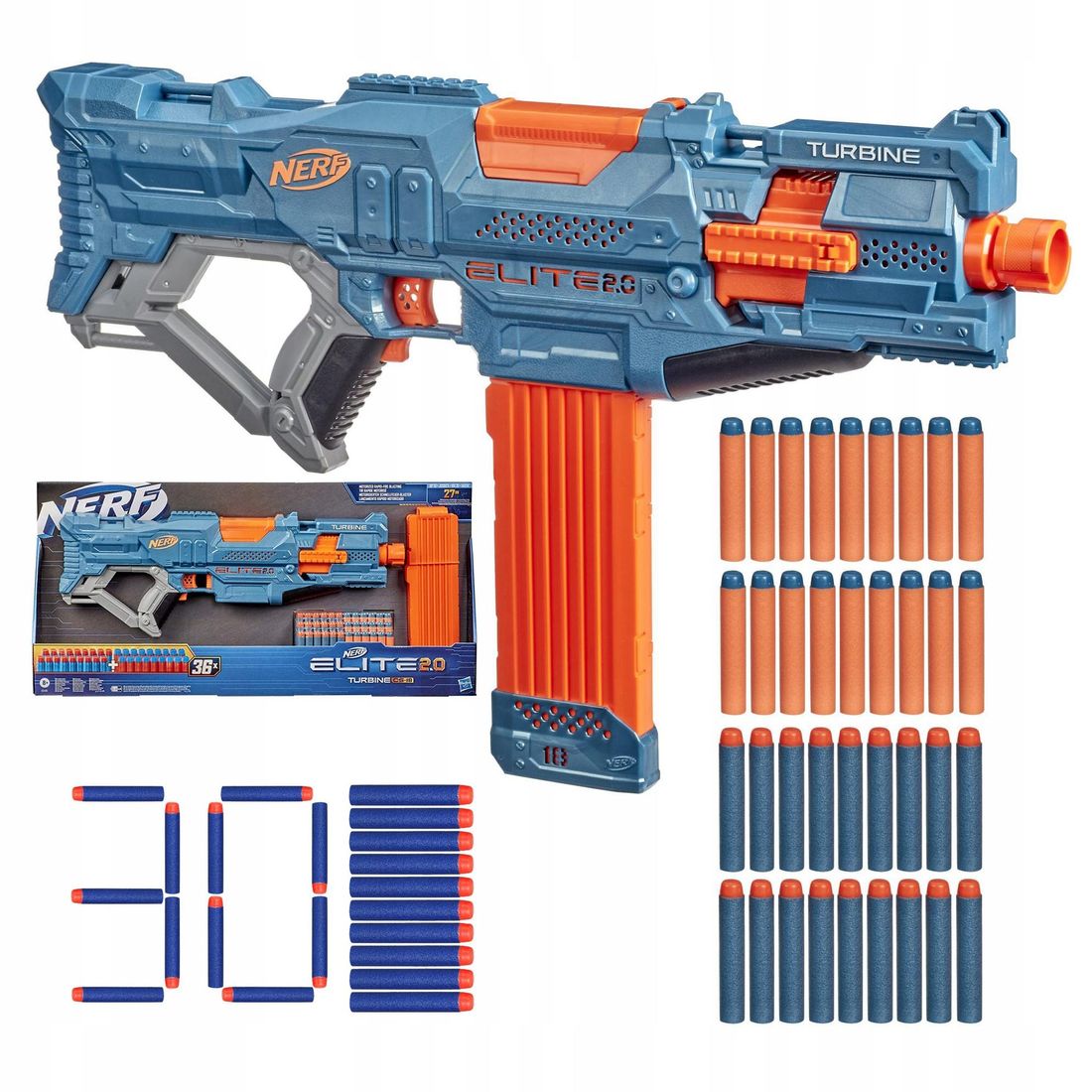 Wyrzutnia Nerf Elite 2.0 Turbine Cs-18 + Dodatki - Erli.pl