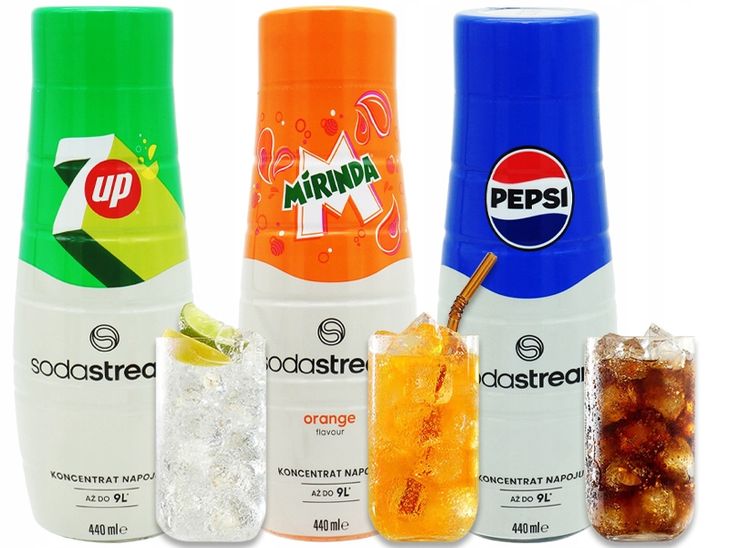 3x SYROP KONCENTRAT SODASTREAM 7UP MIRINDA PEPSI 9L NAPOJU z 440ml