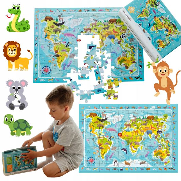 Zdjęcia - Puzzle i mozaiki Dodo ﻿Puzzle Mapa Świata Zwierzęta 80 Elementów Układanka Edukacyjna Zestaw 