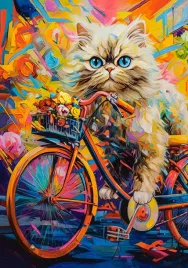 puzzle-500-ukladanka-zwierzeta-kolorowy-kot-na-rowerze-rower-9-castor