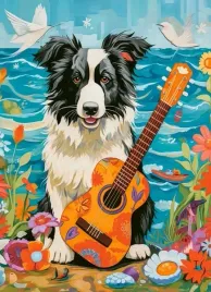 puzzle-100-ukladanka-pies-piesek-zwierzeta-collie-gitara-morze-6-castor