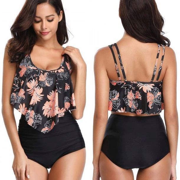 ﻿STRÓJ KĄPIELOWY BIKINI WKŁADKI BOHO WYSOKI STAN MAJTEK WYSZCZUPLAJĄCY / XL