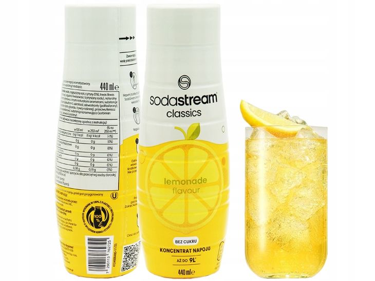SYROP KONCENTRAT SODASTREAM LEMONADE LEMONIADA ZERO CUKRU 9L NAPOJU Z 440ML