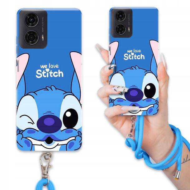 ETUI + BLUE SZNUREK Do MOTOROLA MOTO G24/ G04 Case Quick LILO STICH Wzory