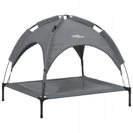 legowisko-dla-psa-z-baldachimem-antracytowe-tkanina-i-stal