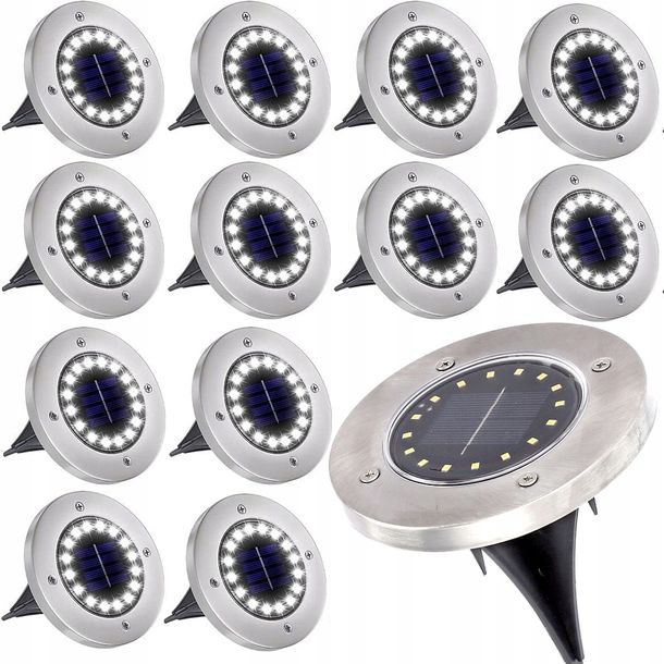 12 x Lampa SOLARNA ogrodowa LED najazdowa gruntowa wbijana ogrodowa DYSK