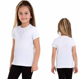 bluzka-t-shirt-dziewczecy-bawelna-biala-elegancka-9-10-lat