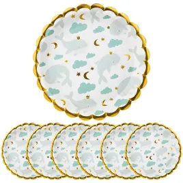 talerze-talerzyki-papierowe-okragle-biale-zlote-wieloryb-chmurki-6szt