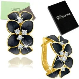 zlote-kolczyki-dla-kobiety-kwiaty-czarne-kolczyki-srebro-proba-925