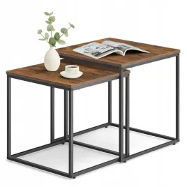 stolik-kawowy-rustykalny-kwadrat-2szt-braz-czarne-metalowe-nogi