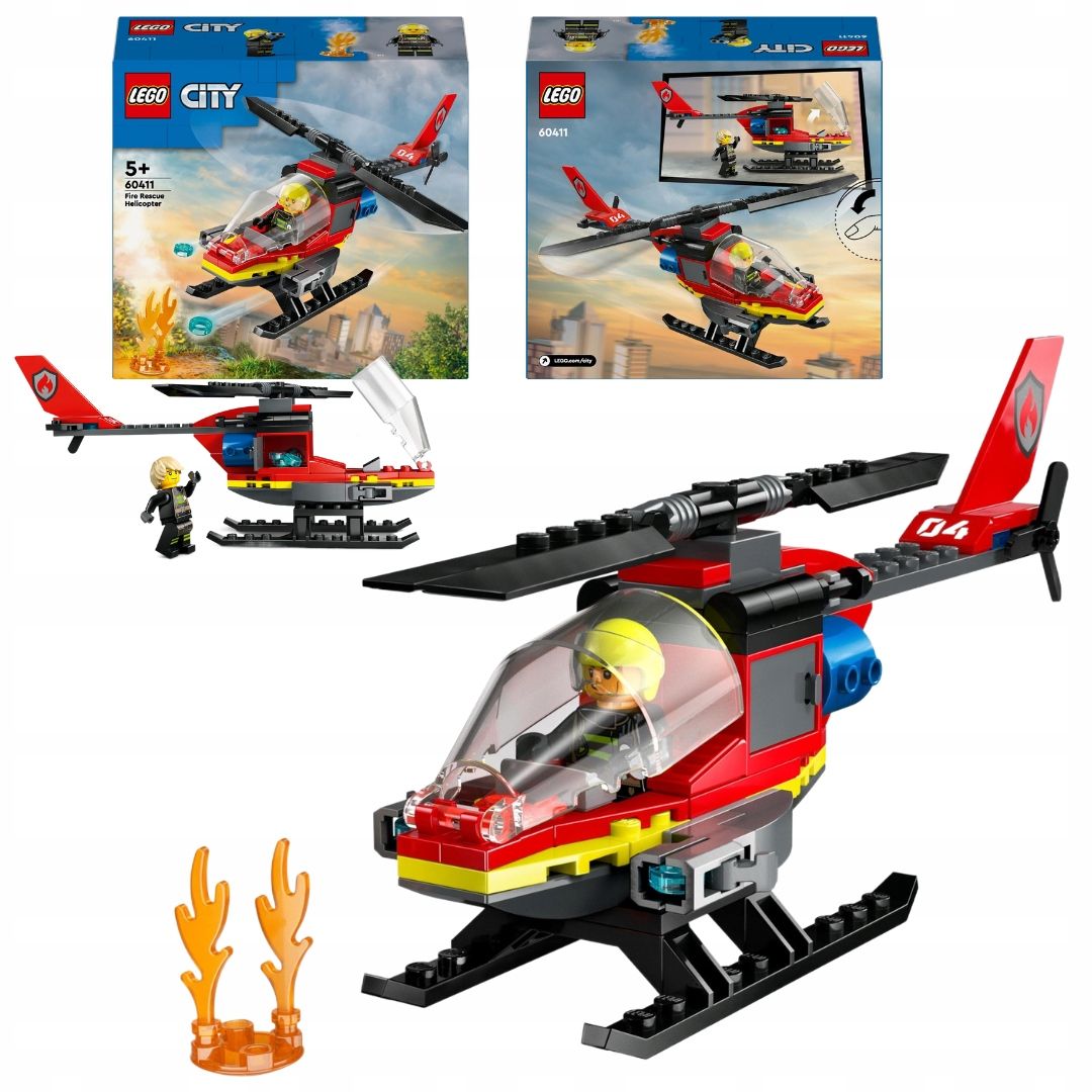 LEGO City Straż Pożarna 60411 Strażacki Helikopter Ratunkowy Armatki ...