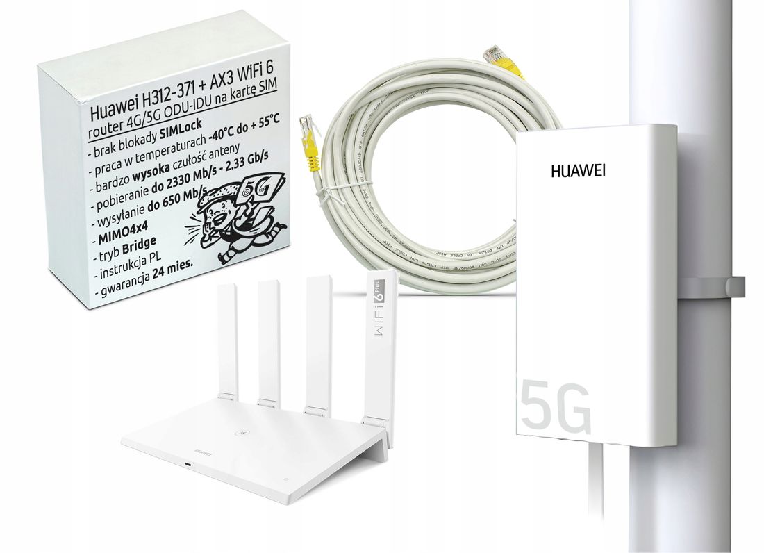 Router zewnętrzny Huawei 5G 4G LTE z agregacją 5 pasm Antena ODU-IDU ...