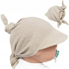 chustka-z-daszkiem-muslinowa-bezowa-44-46-czapka-lato-chusteczka-wiazana