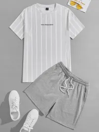 szary-komplet-klasyczny-t-shirt-w-paski-krokie-spodenki-kieszenie-shein-l