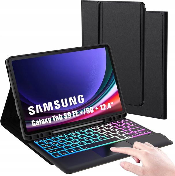 Pokrowiec z klawiaturą QWERTZ ROOFEI Galaxy Tab S9 FE+/S9+ Plus 12,4 czarny
