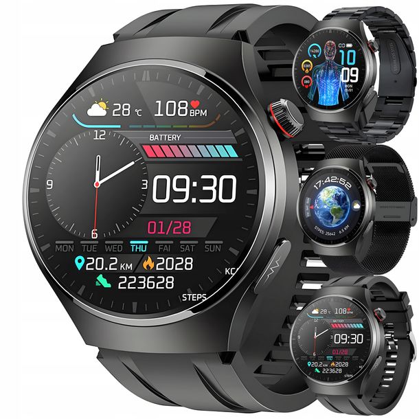 ﻿SMARTWATCH KARDIOWATCH MĘSKI EKG CUKIER HRV ROZMOWY 3 PASKI SZKŁO MENU PL