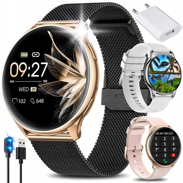 SMARTWATCH ZEGAREK DAMSKI DLA KOBIETY AMOLED ROZMOWY CIŚNIENIOMIERZ MENU PL