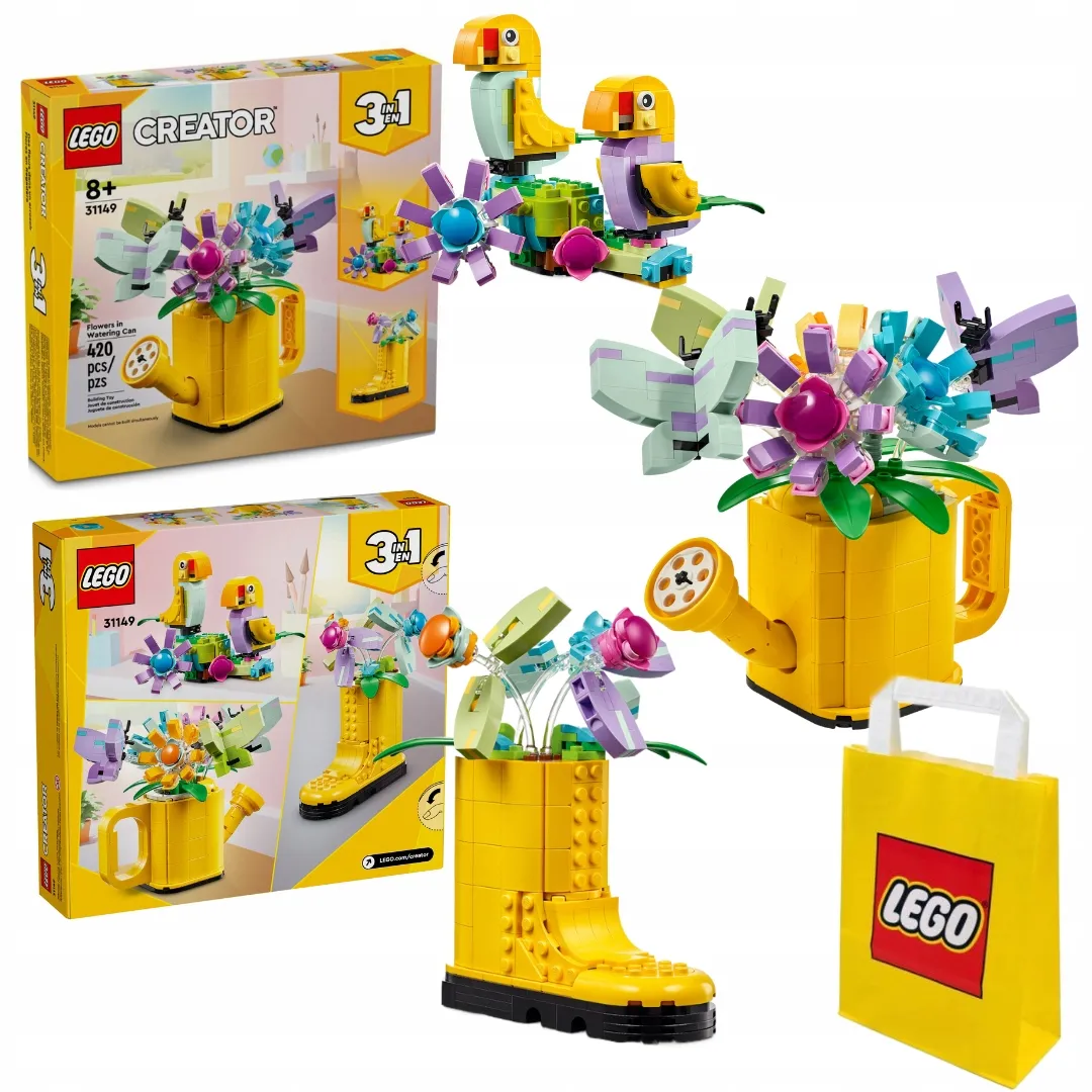 LEGO Creator 3w1 31149 Kwiaty w Konewce Żółty Kalosz Ruchome Ptaki