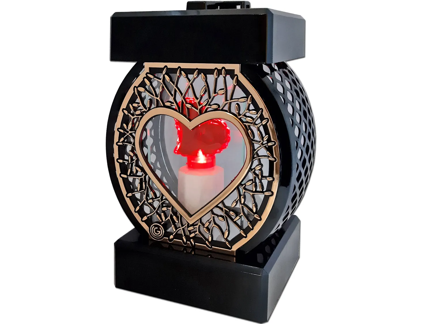 ZNICZ ZNICZE LAMPION NA GRÓB KOŁO RTN SERCE RAMA ZŁOTO+SERCE LED Z BAT