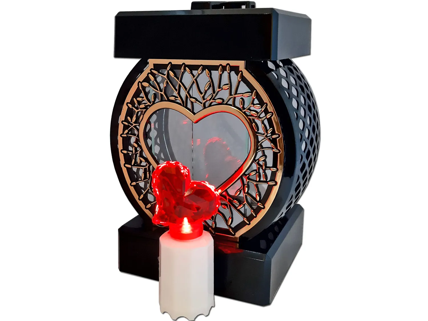 ZNICZ ZNICZE LAMPION NA GRÓB KOŁO RTN SERCE RAMA ZŁOTO+SERCE LED Z BAT