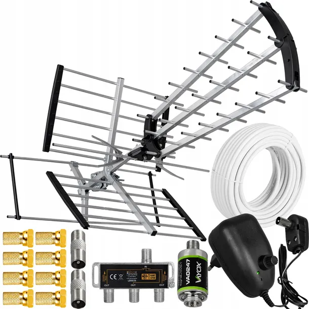 ANTENA DVB-T2 DO TV NAZIEMNEJ MUX8 COMBO MOCNA 140km ZESTAW 3TV + KABEL 25m