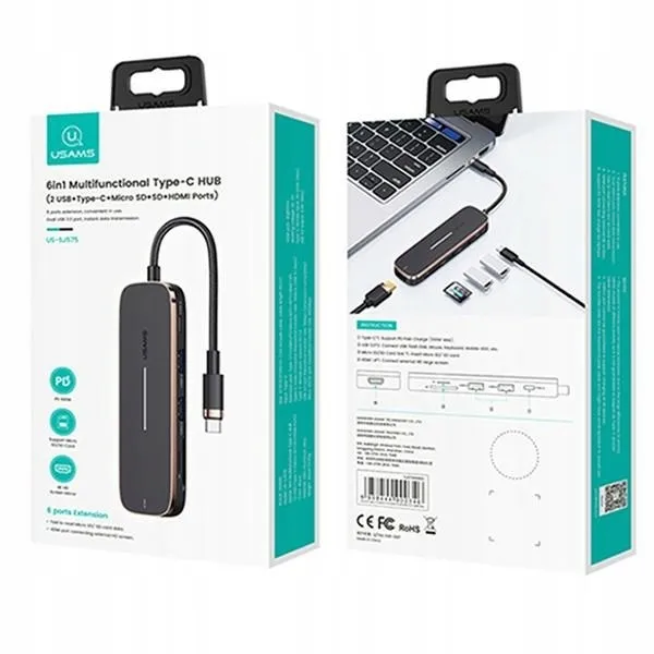 usams-adapter-hub-2xusb-usb-c-hdmi-micro-sd-sd-do-laptopa-czarny-marka-usams-stan-nowy