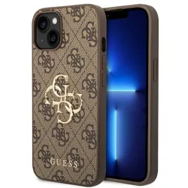 guess-4g-big-metal-logo-etui-iphone-14-brazowy