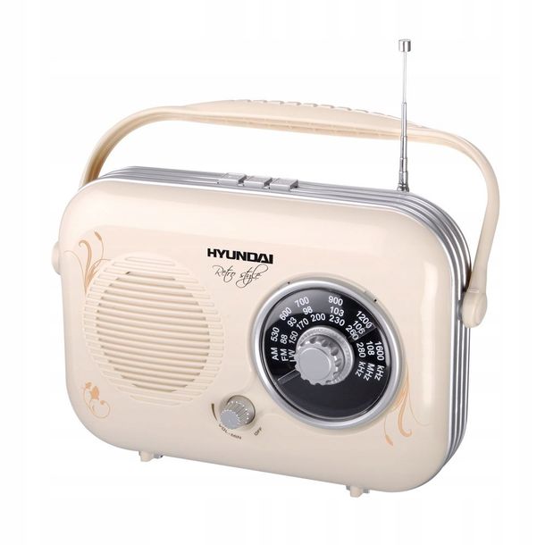 ﻿RADIO RETRO PRZENOŚNE BATERIE I SIEĆ HYUNDAI 100 KREMOWE BEŻ RADIO KUCHENNE