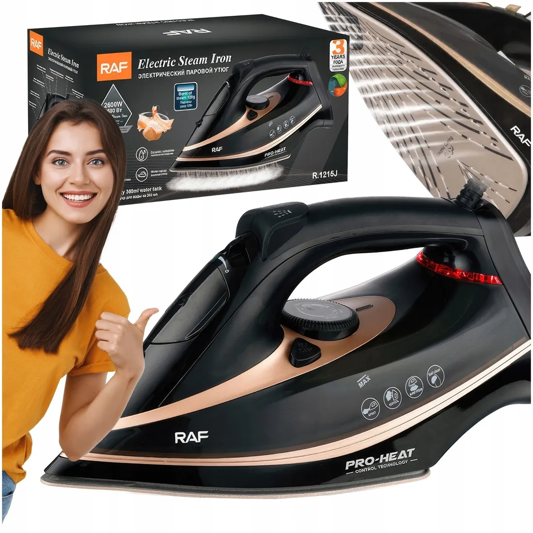 ŻELAZKO PAROWE RAF CERAMICZNE ANTI DRIP ANTI CALC LED BARDZO MOCNE