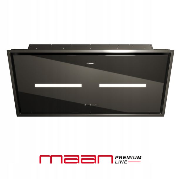 ﻿OKAP WYSPOWY SUFITOWY 100 cm MAAN Prime 2 CZARNY SZKŁO BEZ TURBINY LED