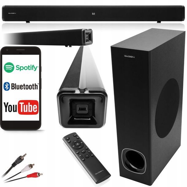 ﻿SOUNDBAR SUBWOOFER GŁOŚNIK BLUETOOTH USB HDMI DO TELEWIZOR 100W PILOT GOGEN