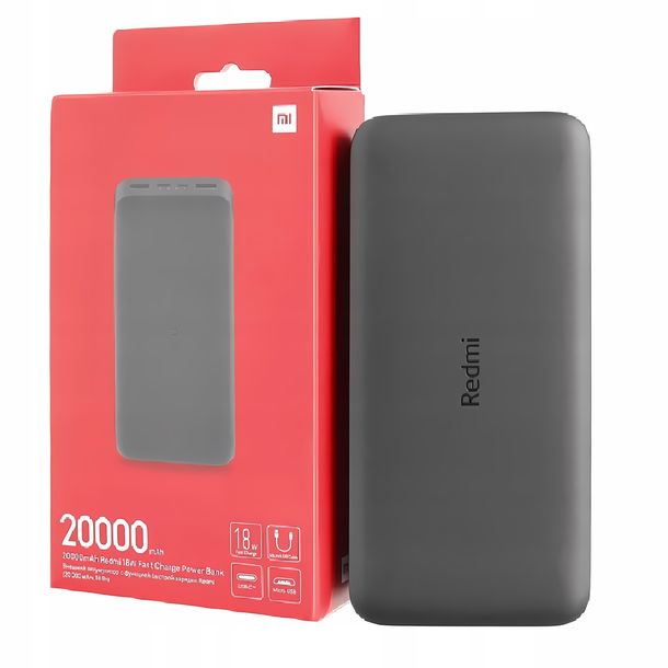 ﻿Powerbank Xiaomi Mi Redmi 20000mAh 18W FAST CHARGE CZARNY SZYBKIE ŁADOWANIE