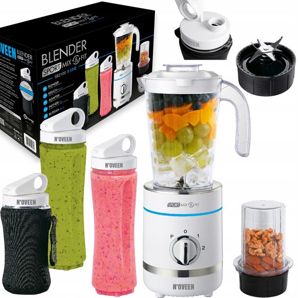 ﻿BLENDER KIELICHOWY NOVEEN SB2100 SMOOTHIE KOKTAJL MIKSER 3BUTELKI MŁYNEK